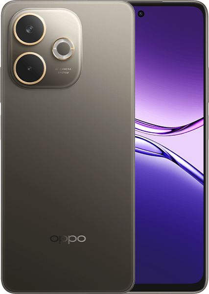 OPPO A5 Pro 5G in Mocha Brown, front and back